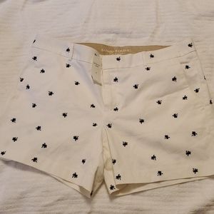 Navy palm tree embroidered chino shorts